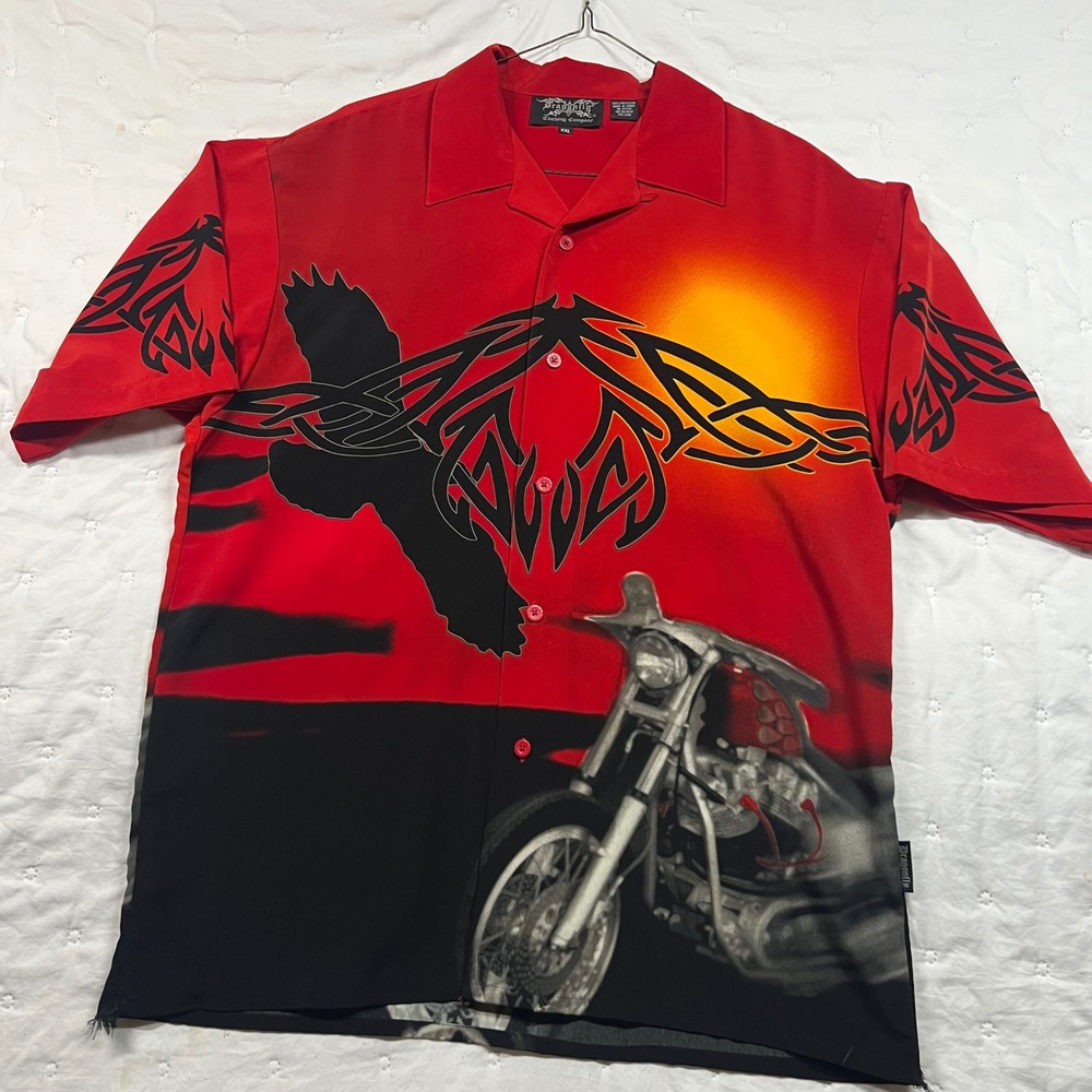 Dragonfly Clothing Company Mens XXL Red Biker Motorcycle Tribal Eagle Shirt Y2K